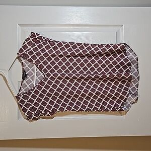 Express Geometric Print Cap Sleeve V-Neck Blouse Red Blue Office Work Size XS